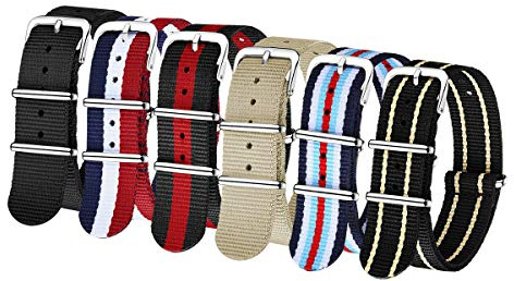 CIVO NATO Correa 6 paquetes 16 mm 18 mm 20 mm 22 mm 24 mm Bandas de reloj de nailon balístico Correas Hebilla de acero inoxidable con barra de resorte y herramienta de pasador de enlace