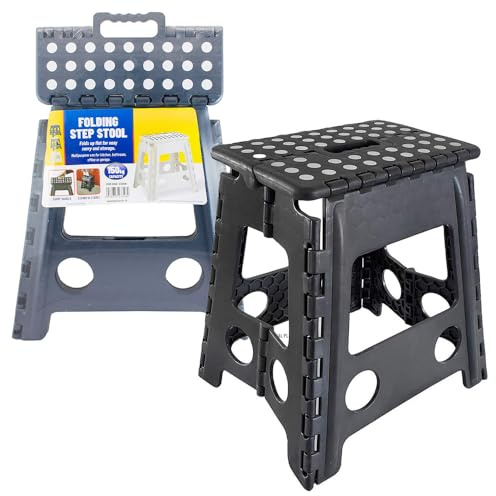 Folding Handy Step Stool - Handle Storage Collapsible Multi Use Anti Slip Grip Bathroom Garden Kitchen Office Kids Adult Foldable Space Saving Ladder Sturdy With Carry Handles Holds Up to 150kg