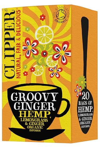 Clipper Organic Groovy Ginger Tea Bags | 20 Ginger & Hemp Tea Infusions in Envelopes | Caffeine Free Teabags | Eco-Conscious Herbal Tea Bags | Natural, Unbleached, Plant-Based & Biodegradable Sachets