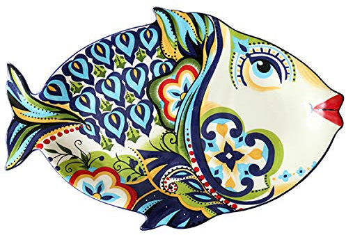 SHASHA Plato con Forma de pez de Arte Oriental, Plato de Frutas Grande y Creativo, vajilla de Estilo Europeo con Forma Especial para Uso doméstico, Que Indica Riqueza (19 x 12,5 Pulgadas)