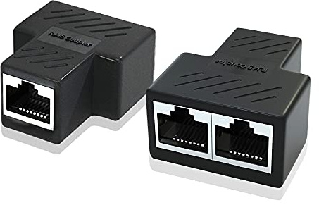 Ethernet Splitter Adapter, 1 to 2 Port, Supports Cat5, Cat5e, Cat6, Cat7 Cables - 2 Pack