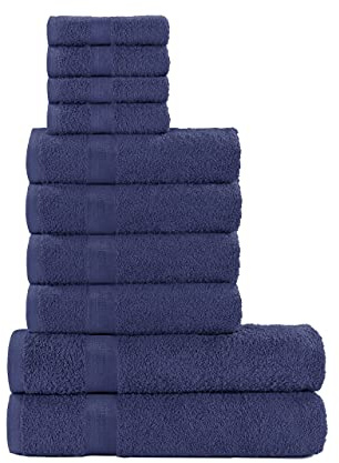 clicktostyle 10-teiliges Handtuch-Set aus reiner Baumwolle, dick, sehr saugfähig, 4 Gesicht, 4 Handtücher, 2 Badetücher (blau grindle)