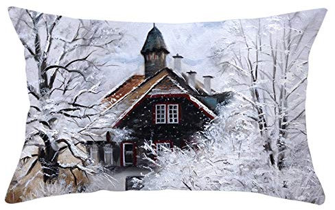 Banemi Deko Kissenbezug, Weihnachten Weinachten Deko Kissenbezug Schneehaus Schneebaum Polyester Weihnachtsschmuck fürs Wohnzimmer 30X50CM