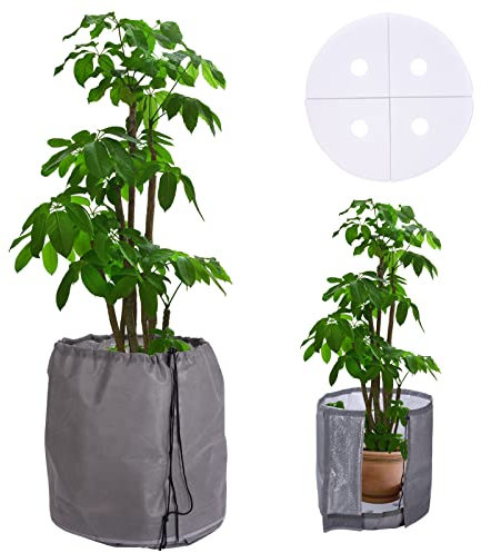 DEWUR Thermo Topfschutz für Pflanzen in Aussenbereichen, doppelt isoliert, Winterschutz für Kübelpflanzen vor Frost und Nässe, mit Drainage (45x50cm, Grau)