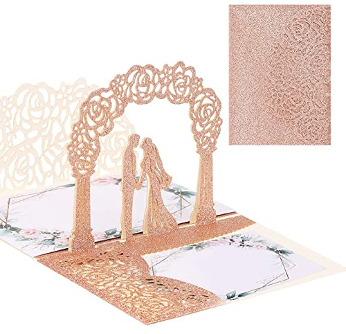 AIYONG Biglietto matrimonio,3D Pop Up Matrimonio Carta, d'auguri Matrimonio con Busta, Abbracciare Gli Sposi, per Valentine's Day e Auguri Matrimonio (dorata)