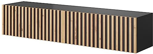 Selsey TV Schrank Board Sideboard Fernsehtisch Fernsehschrank 138,6 cm Hängend Schwarz Mit Lamellierter Front Telire