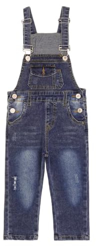 KIDSCOOL SPACE Jeans slim fit per bambini piccoli, salopette di jeans alla moda con taschino strappato