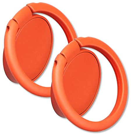 [2 Pack] Matte Finish Round Ultra-thin Cell Phone Ring Holder Stand,360 Degree Rotation and 180 Degree Adjustable Finger Ring Kickstand with Frosted Metal Phone Grip (Orange)