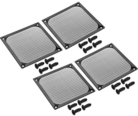 PATIKIL 120mm Fan Filter Grills with Screws, 4 Pack Aluminum Frame Stainless Steel Mesh Dustproof Cover for Computer Case, Black