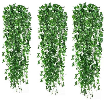 Toulifly 3 Stück Kunstpflanze Hängend, Hängepflanzen 96cm Gefälschte Efeu Künstliche Pflanzen Rebe Grünpflanze, Balkonpflanzen Plastikpflanzen für Innenbereich, Haus, Aesthetic Room, Deko, Hochzeit