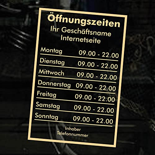 Öffnungszeiten Aufkleber - creme - mit Rahmen - Schaufensterbeschriftung für Werbung Laden Geschäft - Bistro Scheibe
