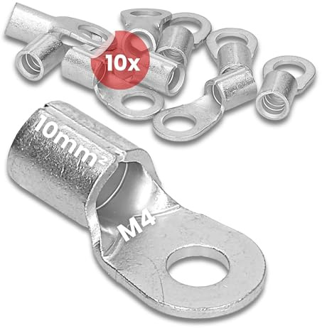 Kalitec 10x Capicorda ad Anello 10 mm² M4, Rame Non Isolato DIN 46234