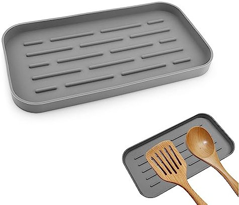 SwirlColor Silicone Spoon Rest (Gray) - Functional, Heat Resistant Utensil Holder for Kitchen Countertop - Non Slip, Easy to Clean, Multifunctional