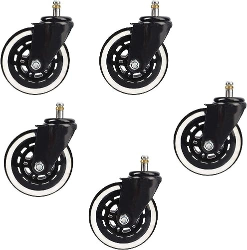 Heavy Duty Swivel Castor Wheels Trolley 4 Office Chair Caster Replacement Wheels Heavy Duty PU Polyurethane,for Hardwood Floors,Carpet,Set of 5,with Universal Standard Stem 11x22m