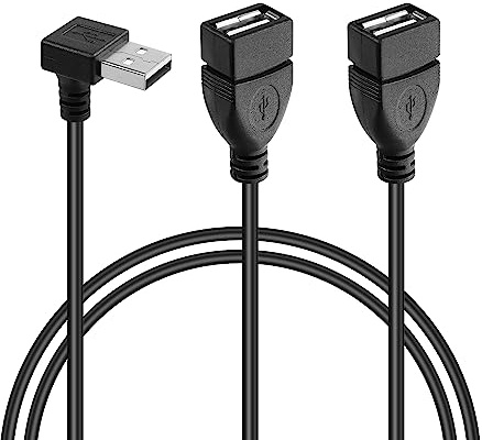 GINTOOYUN USB A 2.0 Y Splitter Verlängerungskabel, 90 Grad Winkel Stecker Stecker Kabel für Auto, Laptop, PC, Handy, Drucker/U-Disk etc 3.28FT (oben Winkel) (Aufwärts-Winkel)