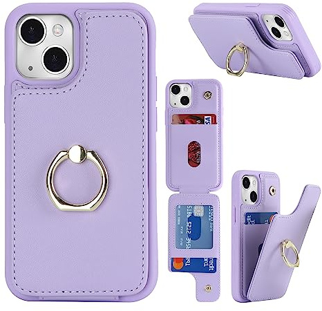 Cavor Phone Case compatible with iPhone 13 Mini Case With Card Holder,Flip Folio Leather Wallet Case,Magnetic Ring Kickstand Shockproof Cover Case compatible with iPhone 13 Mini - Purple