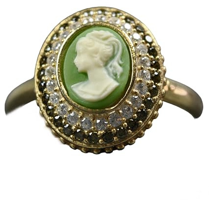 925er Sterling Silber Ring - Kamee - 14k Vergoldet - Vintage Style - Verstellbar - Grün - Zirkonia - Geschenk für Sie - Handmade - Schmuck - Mutter - Geburtstag