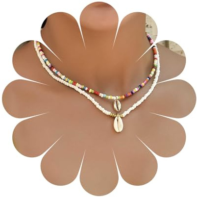 Yienate Perles Arc-en-ciel Boho Coquillages Surfeur Collier Pendentif Coquillage Puka Perles Rocaille Ras Plage Hawaiienne Bijoux Fantaisie Pour Femmes