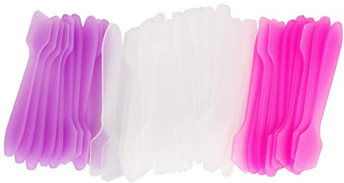 Wopanxye 50pcs Cosmetic Spatula for Face Mask Cream Stick Plastic Frosted | Spoon Disposable Makeup Tip Tool for Easy Mixing, Sampling, Waxing DIY Facial Mask Stick, 3.2'' x 0.6'', Clear, Pink, Purple