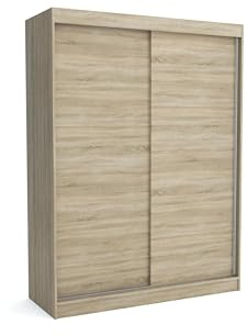 Brent - Kleiderschrank Schiebetüren Emily, 160cm Breit, Schlafzimmerschrank mit 1 Kleiderstange und Einlegeböden für Kleidung, Kleiderschrank Sonoma Eiche