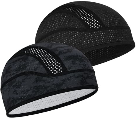 MELASA Cycling Skull Cap Helmet Liner, Cooling Mesh Cycling Caps Under Helmet, Sweat Running Hat Beanie for Men Women(Black&Digital Camo)