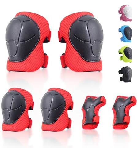 NEOVSUNY Protezioni Pattini Bambina, 6 in 1 Protettivi Kit per Bambini Regolabile Ginocchiere Set di Gomitiere Sportivi per Skateboard Pattini Scooter Monopattino e Altri Sport Estermi