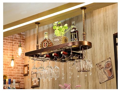 sjdoPulse Hängendes Weinregal, Barregale, Wandmontage, Mit Weinglasregal, Likörflaschen-Ausstellungsregal, Minibar, Schwebender Barschrank, Whiskey-Regal Für Küche, Esszimmer, Bar-Dekoration