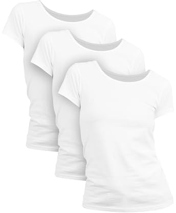 Basic Treasure 3er Pack Tshirt Damen Weiß, Kurzarm, 100% Baumwolle, M
