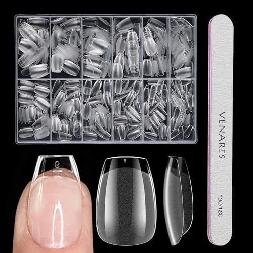 Venares Extra Kurze Ballerina Soft Gel Tips für Gelnägel Starterset, 500 Stück Full Cover Short Coffin Nail Tips 12 Größen Nageltips Coffin Kurz, Gel Nageltips Ballerina Kurz