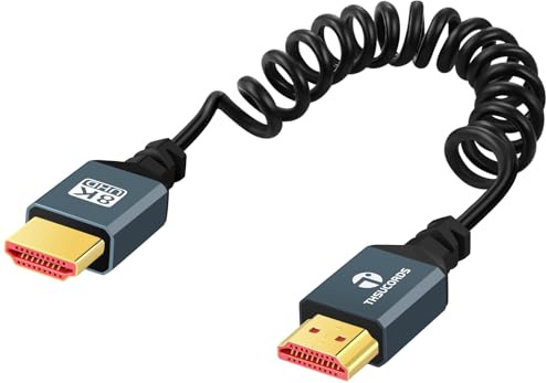 Thsucords 8K HDMI Coiled Cable, Ultra Thin HDMI to HDMI Cable,HDMI 2.1 Gold-Plated Male to Male Spiral Cord, Support 8K@60Hz 4K@120Hz 48Gbps for PS5/Blu-ray/Roku TV/Xbox Series X/S(90cm)