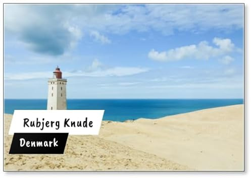Leuchtturm Rubjerg Knude und Sanddünen an der dänischen Nordseeküste, Vintage-Stil, Dänemark, Europa, Kühlschrankmagnet