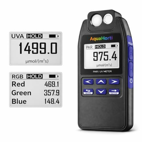 AH-Quantuv PAR Meter for Grow Lights, PPFD Meter 400-750nm with UVA Measurement 320-400nm, Shows PAR Breakdown of Blue Green Red, Records PAR & UVA for Light Distribution Mapping