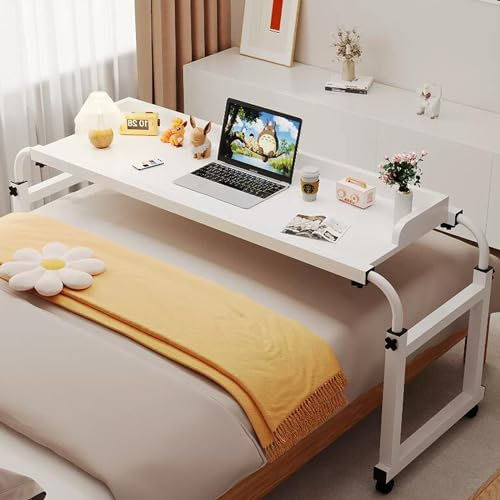 Betttisch Überbettschreibtisch Laptopwagen Laptopschreibtisch mit Rollen Tisch mit Rollen Höhenverstellbarer Computertisch mit Schallwand Steharbeitsplatz für Twin/Full/Queen/Kingsize-Bettra