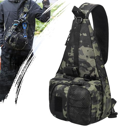 cakefly Sac de pêche réglable, multi-poche, étanche, avec porte-roseau, sac à bandoulière pour appât d'eau salée et d'eau douce accessoires de pêche