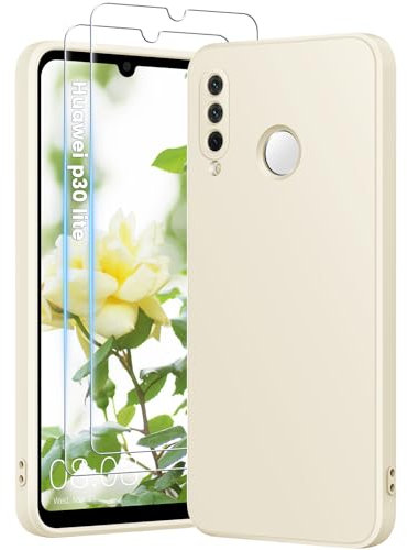 HuwaiH 3 in 1 Hülle für Huawei P30 lite, mit 2 Stück 9H 0.33mm Panzerglas, Upgraded Kameraschutz, Kratzfeste Stoßfeste Handyhülle für Huawei P30 lite(Weiß)