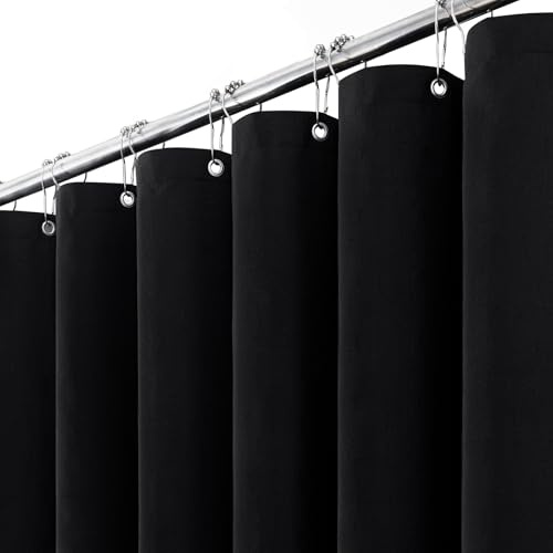 BTTN Duschvorhang Stoff 120x180 cm schmale Leinenoptik wasserdicht, Schwarz