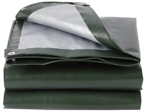Heavy Duty PE Plastic Tarps with Grommets 1.2x1.5m, Outdoor Waterproof Tarpaulin Cover, Reversible Green and Silver Coatin, Waterproof Tarp Cover for Rain Camping