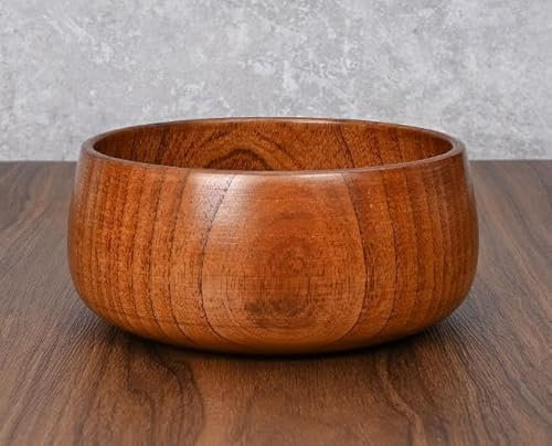 KF Small Wooden Salad Friut Bowl - 6.22 inches 800ML Handmade Artisan Wood Bowl, Used for Salad, Fruit, Popcorn, Soup, Key, Natural Wooden Dinnerware Gift (Christmas, Housewarming, Wedding, Festival)