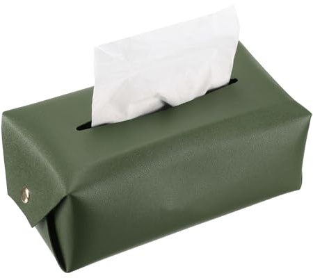 sourcing map Copertura per scatola di fazzoletti con bottone, rettangolare, in pelle PU, dispenser di carta velina per il viso, per tavolo, bagno, camera da letto, cucina (verde scuro, 16 x 10 x 7 cm)