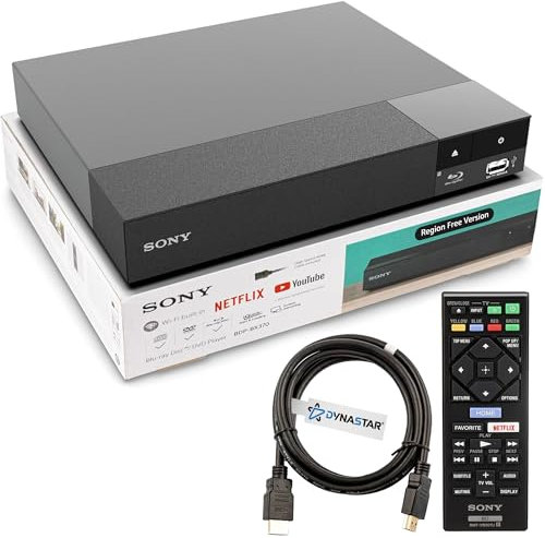 Region Free Blu-ray Player Compatible with Sony BDP-BX370 | Multi-Region Code Free | Blu-ray A B C, DVD 0 1 2 3 4 5 6 7 8 | WiFi Smart Streaming | Dynastar 6FT HDMI included in bundle