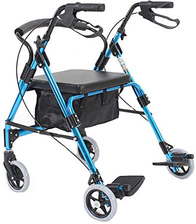 OLSKFUH Faltbarer Rollator, Blau, 2-In-1-Gehhilfe Für Senioren, Tragbarer Hochleistungsrollstuhl Mit Großen Rädern, Sitz, Bremse Und Rückenlehne, Faltbarer Gehwagen Zum Teilen