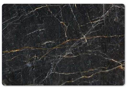 KitchenYeah© Set de 6 Manteles Individuales Plástico 45x30 cm Antimanchas y Antideslizantes Tapete Mesa Comedor Salvamantel Individual PVC Mármol - Negro - Dorado - Gris - Estructura De Mármol