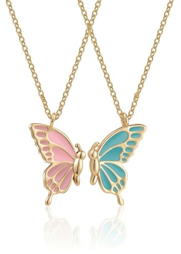 Manqyi 2 Stück Schmetterling Freundschaftskette Set, Freundschaftskette Set, Mädchen BFF Halskette Schmetterling Schmuck Anhänger, Geschenk für Freunde, BFF Halskette, für Beste Freunde