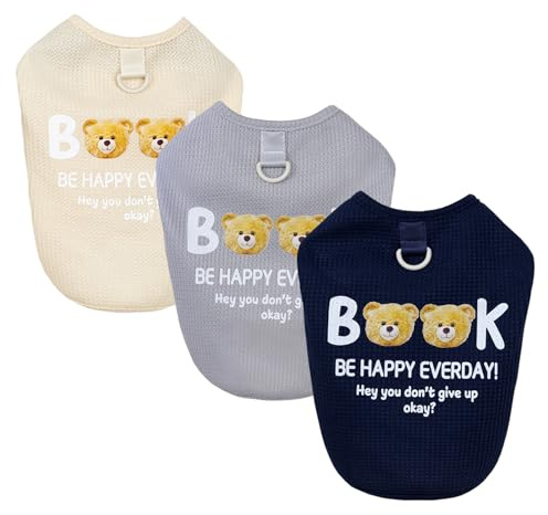 Izefia 3 delar hundskjortor kläder andningsbar bok björn våffelmönster cool sommar bomull linne väst t-shirt för liten hund valp katt S