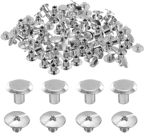 QUARKZMAN 50set M5 x 6mm Chicago Screw Testa Phillips metallico Chiodi Rivetti Borchie per Fai Da Te Cintura Borsa Legatoria Libri, Tono Argento
