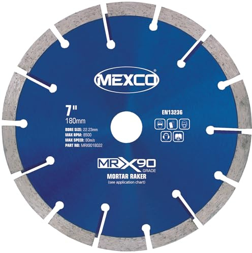 Mexco MRX Mortar Raking Diamond Blade, for Fast Removal of Mortar Joints & Cutting Lead Flashing Channels - 180mm, 7mm Segment Height, 22.23mm Bore