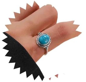 Enautoabs Vintage Anillo De Plata Redondo De Piedra Turquesa Azul Turquesa Genstone Dedo Anillo De Piedra Azul Anillos Envolventes Nudillo Anillos Apilables Joyería Para Las Mujeres
