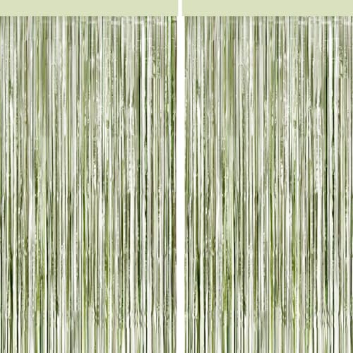 4 Packs Sage Green Foil Fringe Curtain, Light Green Glitter Metallic Tinsel Backdrop for Boho Birthday Wedding Bridal Baby Shower Engagement Martini Party Decorations Supplies