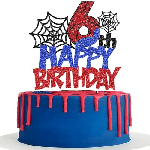 Spinnen Tortendeko Geburtstag, 6rd Happy Birthday Cake Topper, Spinne Tortendeko, Kuchen Deko 6 Jahre, Spinne Thema Tortendekos, Spinnen Kuchendeko für Kindergeburtstag