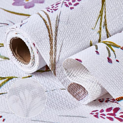 Floral Kitchen Cabinet Shelf Liner, Non-Adhesive Non-Slip Drawer Liner, Waterproof Oil-Proof Easy Clean PVC Cupboard Shelf Paper, Decorative Anti-Slip Cabinet Liner for Pantry Dresser 12INx20fFT